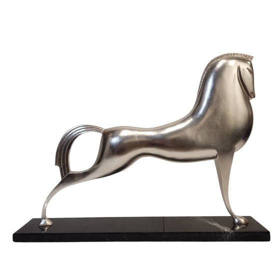Image 1 of “Caballo”, Metal Plateado y Mármol, Boris Lovet-Lorski, Estilo Art Déco, 70’s - Estados Unidos