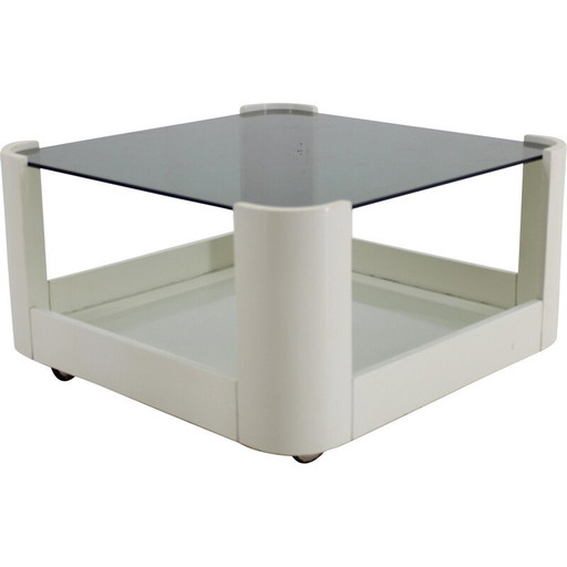 Mesa de centro italiana vintage de cristal cuadrada, años 70