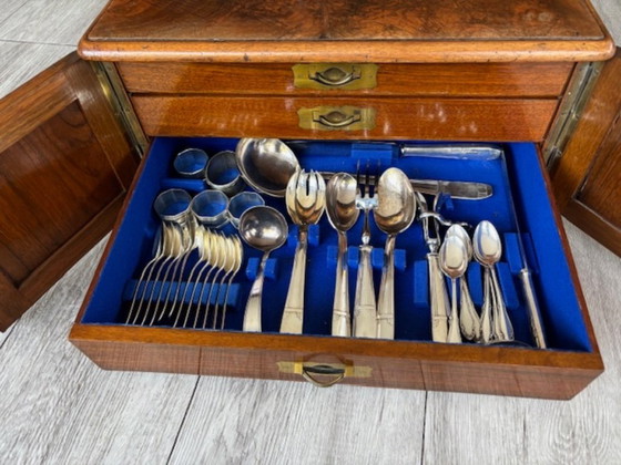 Image 1 of Posate francesi Art Déco placcate in argento, in una scatola di noce.