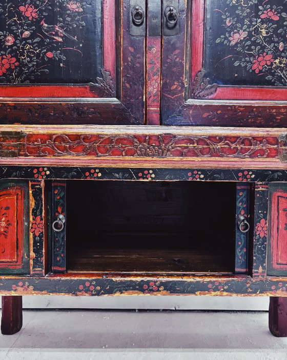 Vintage Chinese Black & Red Cabinet – Metal, Wood (photo 17 of 19)