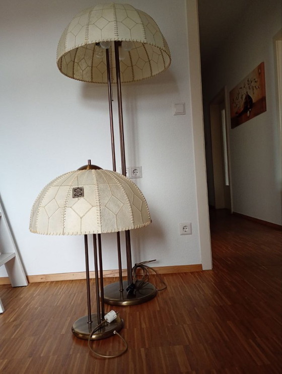 Image 1 of Vintage Mid-Century Table Lamp, Brass and Leather, 1960s/70s, Idell Kaiser Leuchten
