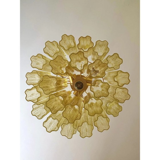 Image 1 of Plafoniera Tronchi in vetro di Murano italiano – Cornice dorata con vetro ambrato trasparente