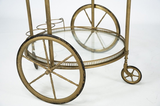 Image 1 of Chariot de bar vintage en laiton de Cesare Lacca, Italie, années 1950.