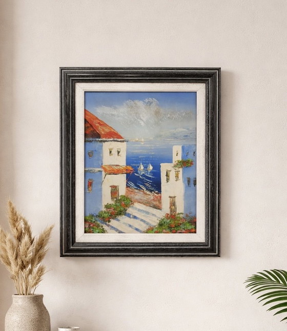 Image 1 of Lienzo mediterráneo pintado a mano inspirado en Grecia 🇬🇷