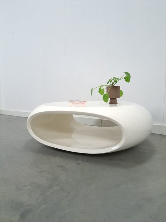 Image 1 of White Space Age oval round table with open compartment