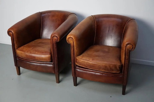Vintage-Clubsessel aus den Niederlanden in cognacfarbenem Leder, 2er-Set