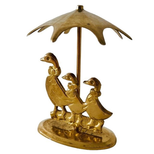 Vintage Messing Figur Enten Regenschirm 1970er