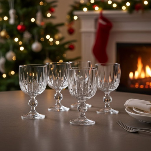 Eleganti bicchieri da vino in cristallo al piombo anni '70 - Set di 4 bicchieri in vetro tagliato