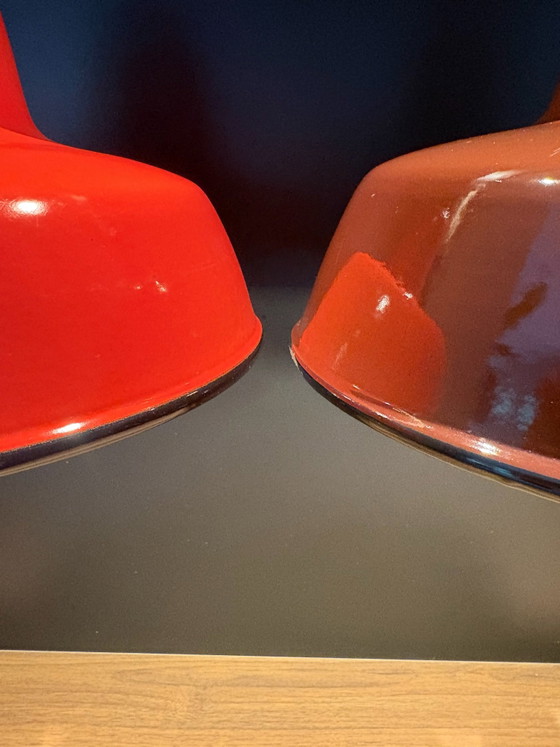 2x vintage enamel lamps orange/red & brown – Pendant lamps, Metal (photo 5 of 11)