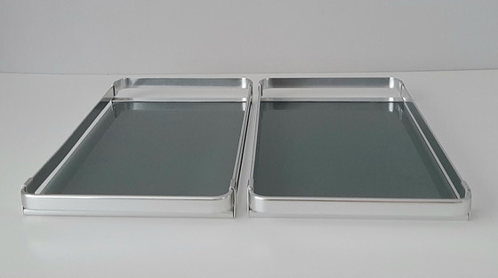 Image 1 of Bandeja MB Italy, vidrio ahumado de mediados de siglo y aluminio.