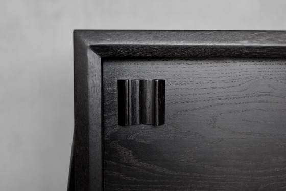 Image 1 of Vintage Mid-Century Scandinavian Modern Dark Oak Sideboard with Wooden Handles, 1960s