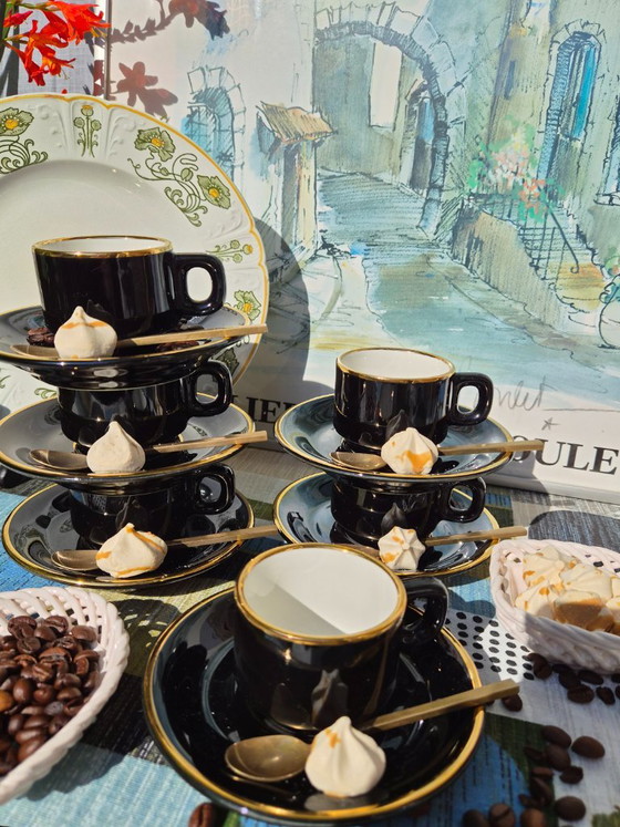 Dalaunay France 6-Personen-Set (12) Espressotasse mit Untertasse - Schwarz mit Gold. – Delaunay, Geschirr (photo 7 of 8)
