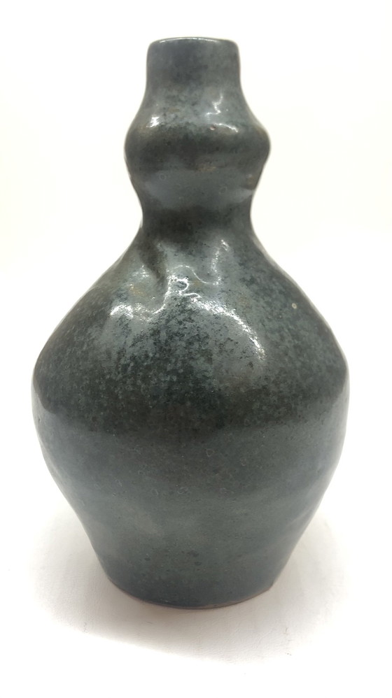 Image 1 of Vintage Blue Ceramic Vase Signed AP
