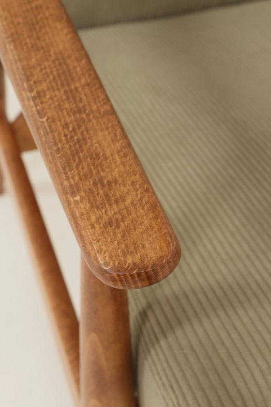 Image 1 of Vintage fauteuil in kakigroen corduroy-design van H.Lis