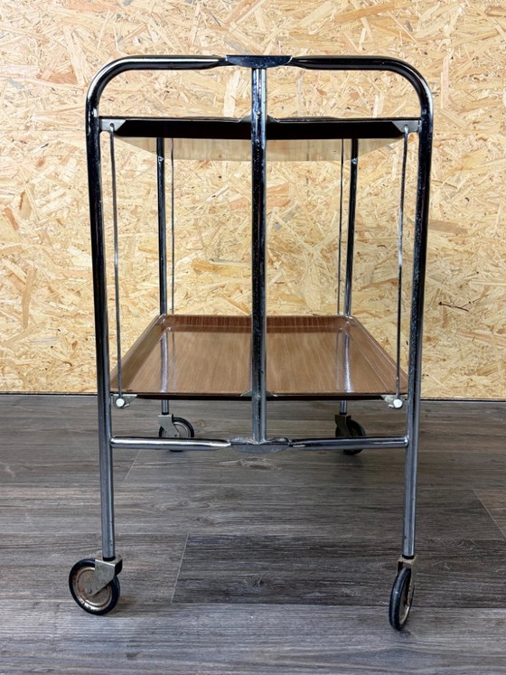Image 1 of 1960s/70s Serving Trolley/Dinette Side Table, Space Age Design, Chrome/Brown