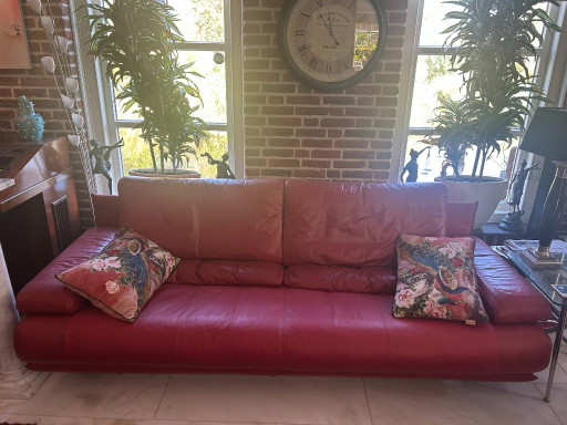 Rolf Benz 6500 Driezitsbank Rood Leer – 3 5 zitsbanken, Leather, rvs