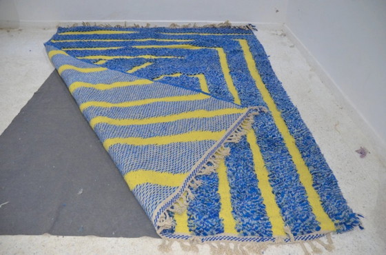Image 1 of Luxuriöser Beni Mrirt Teppich XXL Blau & Gelb – Handgewebte Wolle (330×250 cm)