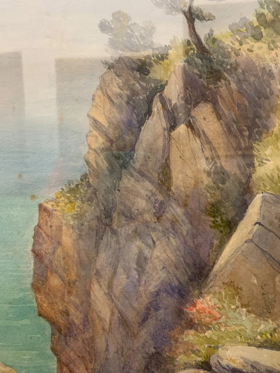 Pintura de acuarela de paisaje marino del siglo XIX, Pinturas y dibujos (foto 6 de 6)