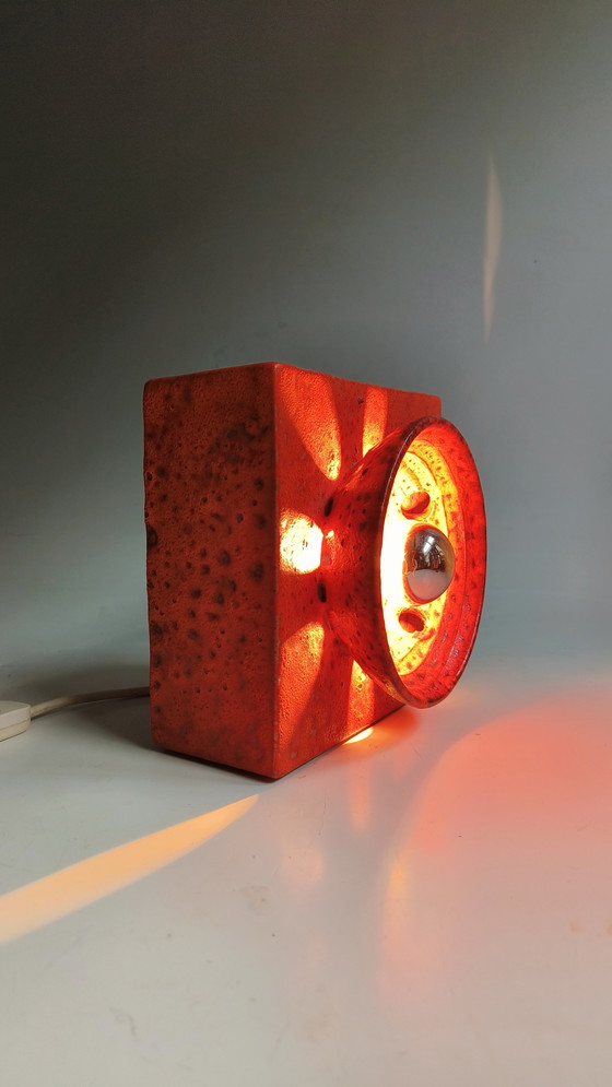 Image 1 of 2 brutalist fat lava wester-germany 1970s pottery orange wall lamps