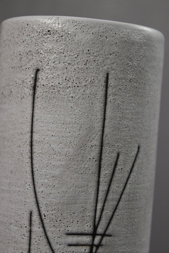 Image 1 of Henri Cimal in Vallauris - Matte white scroll vase with abstract incised decor 1950s
