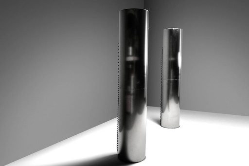 Monumental Large Stainless Steel Floor Lamps by Targetti – Italy, 1970s
