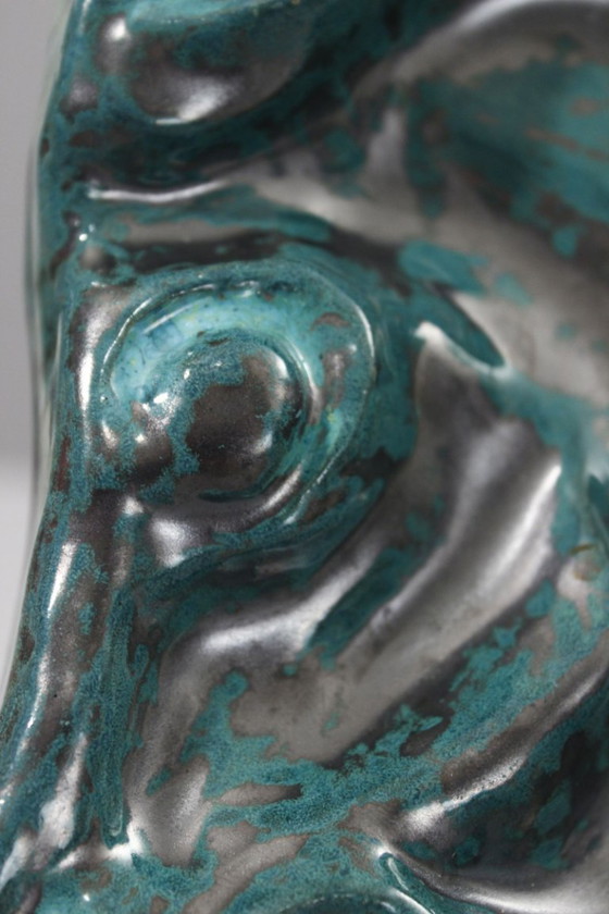 Image 1 of Große Keramik-Schmuckschale mit Kupferoxid-Beschichtung, Stil der 1950er Jahre, Gueden Primavera Cazaux