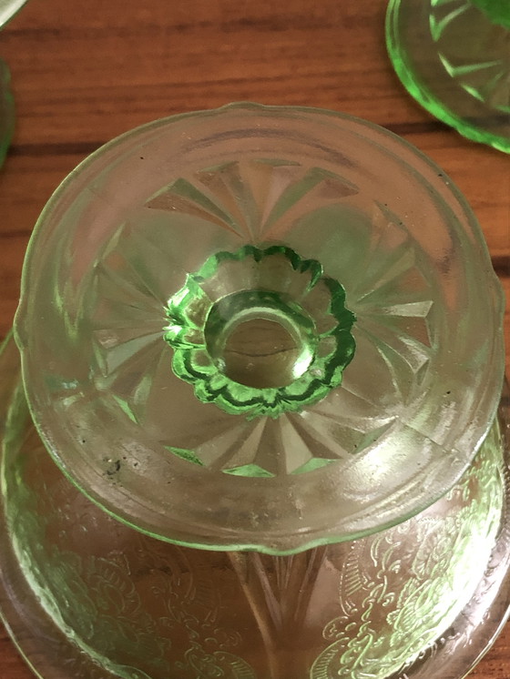 Image 1 of 4x oude vintage annagroen uranium glas ijscoupes