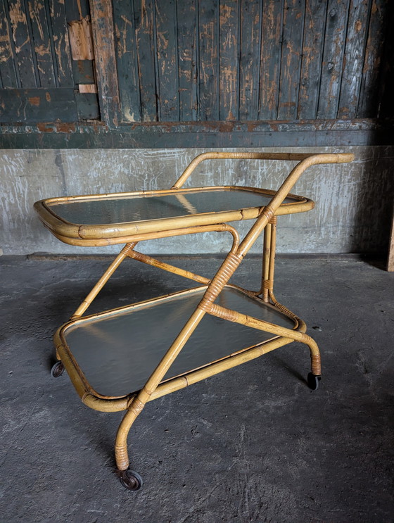 Image 1 of Vintage rattan serving trolley 1970
