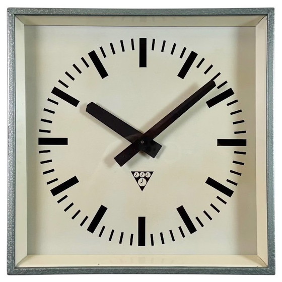 Image 1 of Green Industrial Square Wall Clock from Pragotron, 1970s