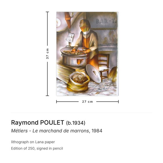 Image 1 of Raymond POULET Trades - De kastanjeverkoper, gesigneerde lithografie, 1984