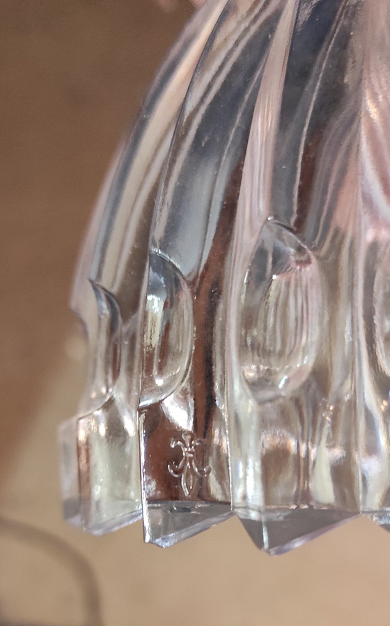 Image 1 of Three-light cascading pendant light in chromed metal and crystal - mid-20th century