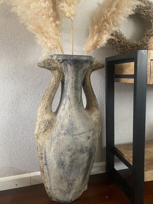 Beautiful large handmade decorative vase with giraffe handles