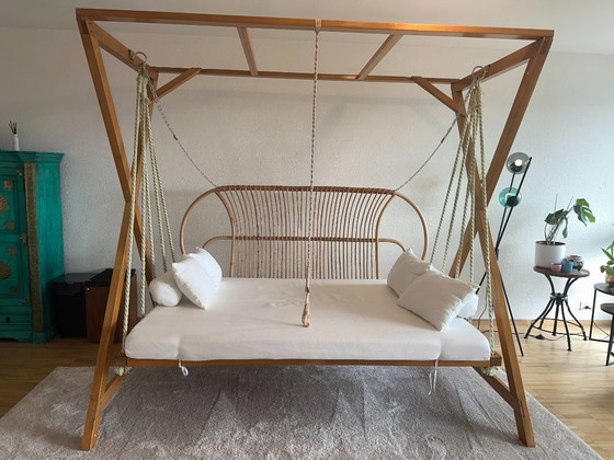 Hollywood schommelbank van acaciahout, ligbed, boho chic – Ligbed tuin, Textile (photo 4 of 5)