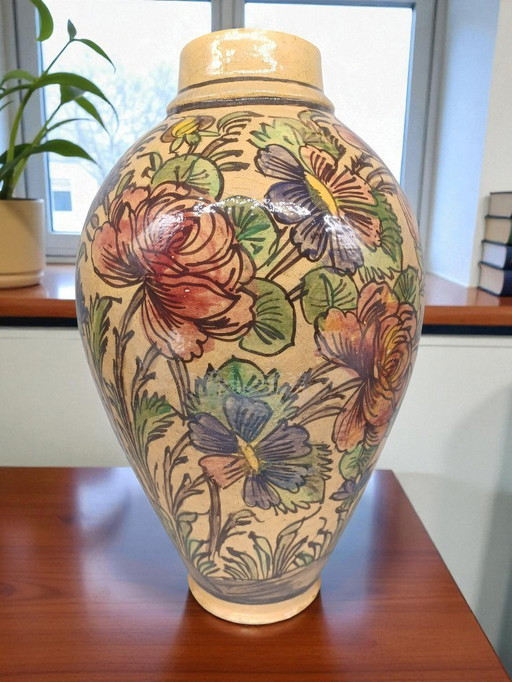 Large Persian Qajar Dynasty Faience Vase
