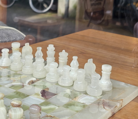 Image 1 of Vintage Onyx Chess Set Chessboard Chess Set Marble