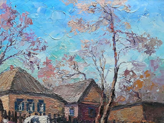 Origineel olieverfschilderij Dorpsstraat Platteland Landelijk leven Landelijk landschap (photo 5 of 7)