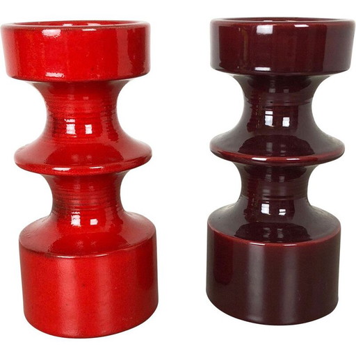 Paire de bougeoirs en poterie vintage par Cari Zalloni pour Steuler Allemagne 1970