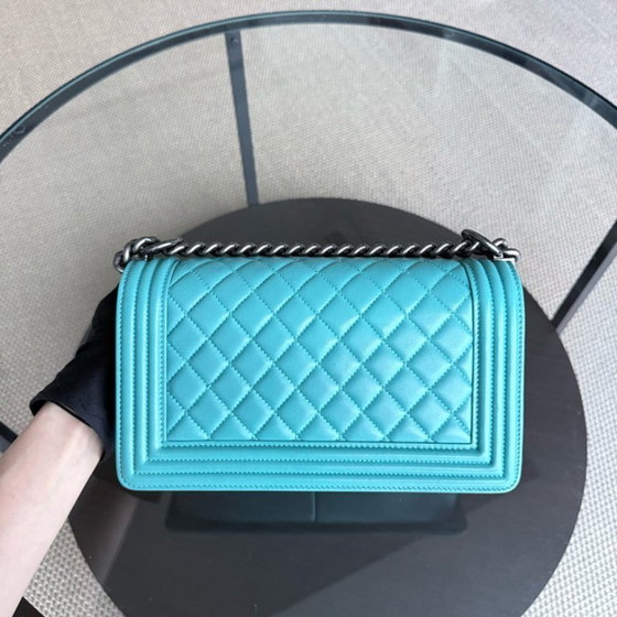 Image 1 of Chanel Boy Medium - 25CM Quilted Lambskin Blue Ruthenium Silver Hardware Series 19