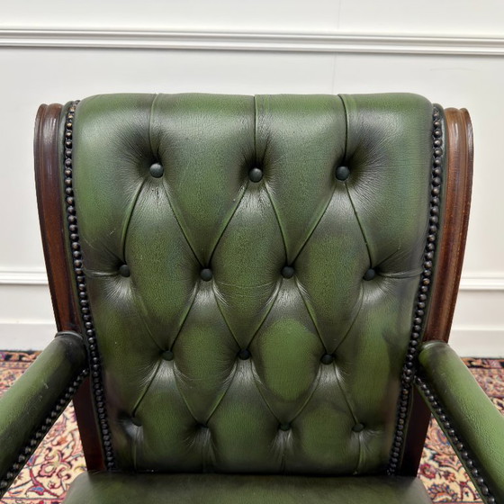 Green English Chesterfield Office Chair – Leather, Wood (photo 5 of 8)
