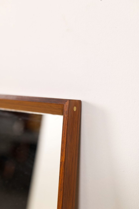 Image 1 of Rosewood mirror with brass pins, AM spejle Denmark, 1960's