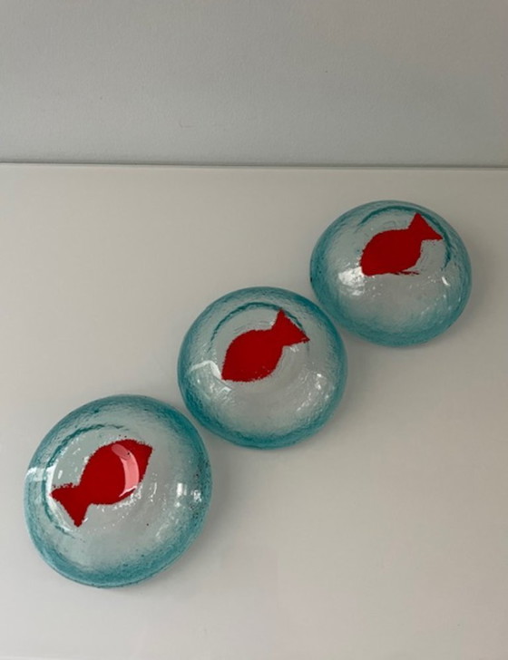 Image 1 of Set aus 3 handgefertigten Glasschalen mit Fischmotiv