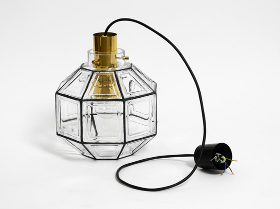 Image 1 of Bellissima e rara lampada a sospensione originale degli anni '60 in vetro ottagonale di Limburg