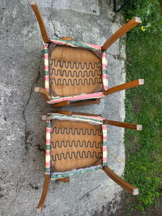Paar Bridge fauteuils jaren 50 – Gebogen hout – Kuipstoelen, Canvas (photo 11 of 15)