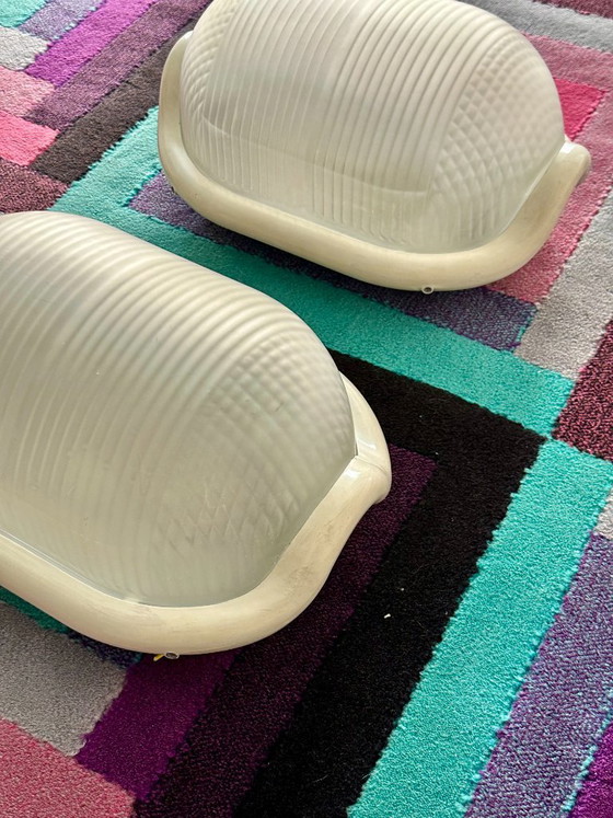 Image 1 of Superbe paire de lampes « Noce » d'Achille Castiglioni pour Flos – Édition en verre dépoli – 1972