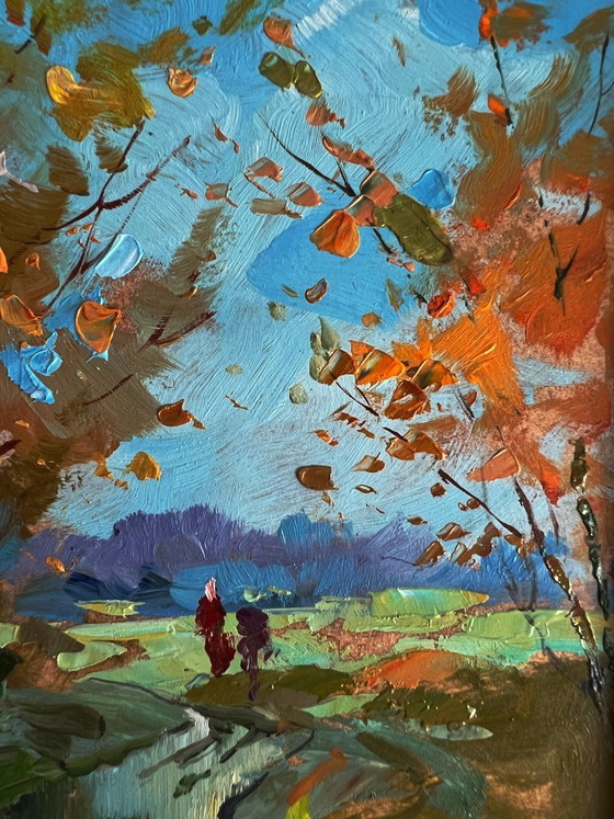 Image 1 of Dipinto ad olio originale Paesaggio rurale Natura Autunno Sentiero nel campo