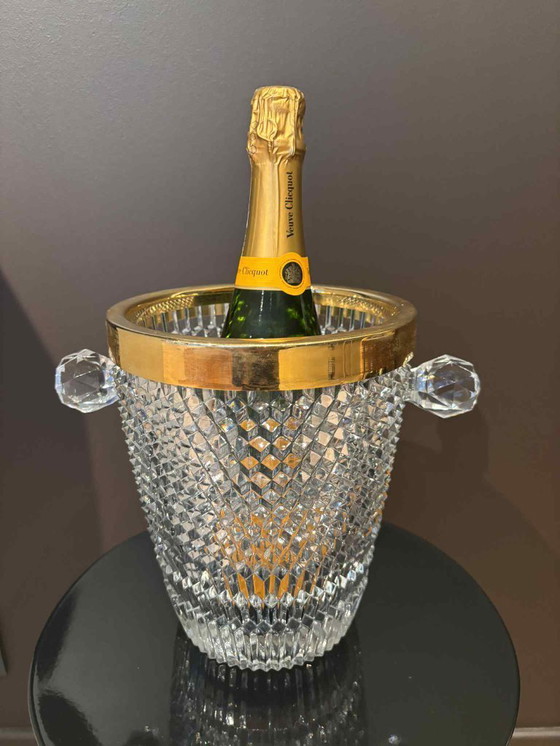 Image 1 of Vintage French Crystal Champagne Bucket, Golden Rim