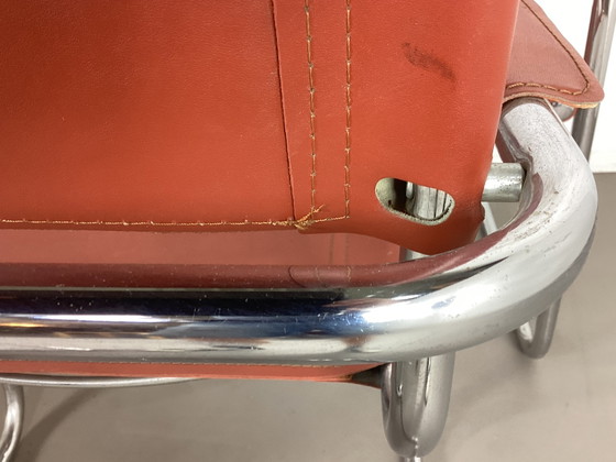 6 Vintage Mart Stam S34 Slede Design Stoelen Seventies – Eetkamerstoelen, polished steel, Leather (photo 8 of 11)