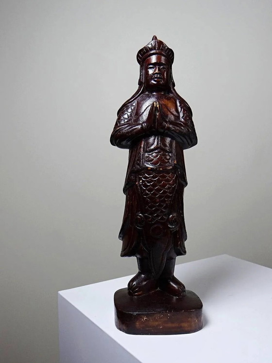 Asian folk art statuette in carved monoxyl wood, vintage 1930-1960, Sculpture, Brown (photo 13 of 13)