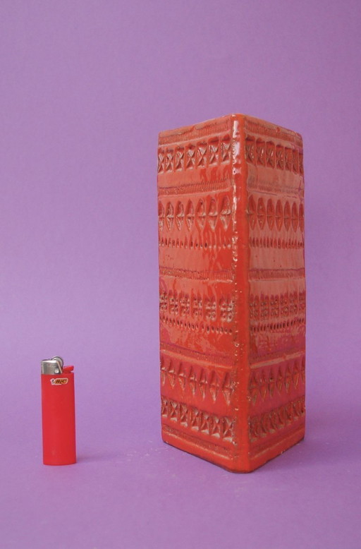 Triangular orange ceramic vase, Bitossi 1960s