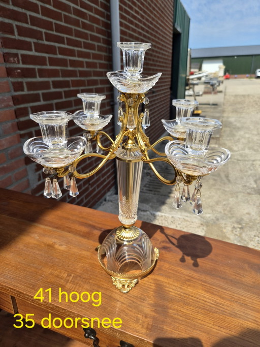 Crystal candlestick with brass details